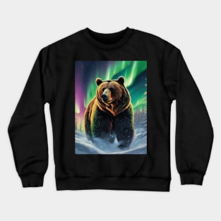 Brown Bear with Forest and Borealis, Colorful, Beautiful Crewneck Sweatshirt